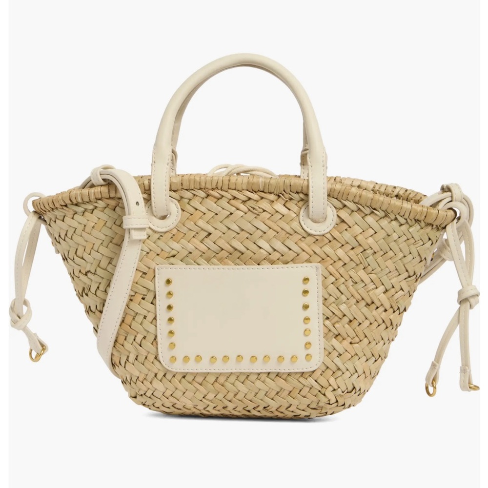 Woven Straw Tote with Cream Leather Trim - Picture 2 of 6